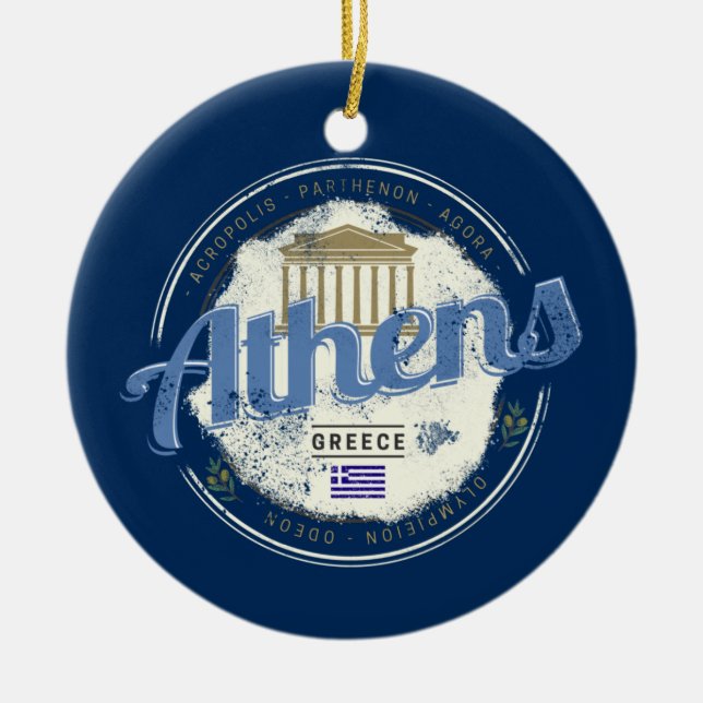 Aten Grekland Retro Acropolis Vintage Souvenir Julgransprydnad Keramik (Framsidan)