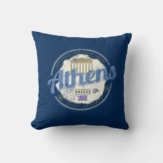 Aten Grekland Retro Acropolis Vintage Souvenir Kudde (Framsida)