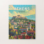 Aten Grekland Travel Art Vintage Pussel<br><div class="desc">Atens reflexanordning för vektorförflyttning. Staden domineras fortfarande av 500-talets BC-landmärken,  inklusive Akropolis,  en bergscitadel som är full av forntida byggnad som det kolonnerade Parthenontemplet.</div>