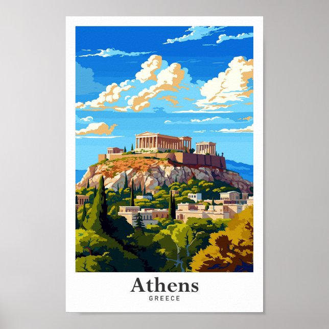 Aten Grekland Vintage resor Porträtt Poster (Framsidan)