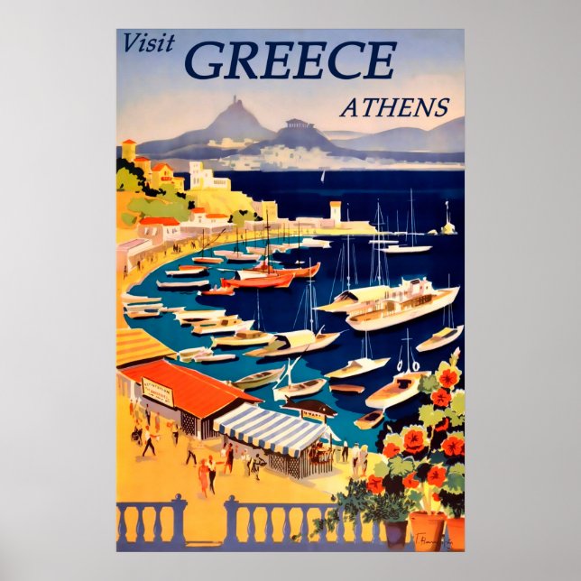 Aten, Grekland Vintage resor Poster (Framsidan)