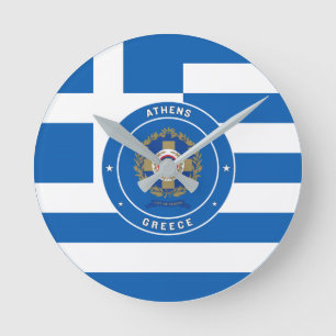 Aten, Greklands emblem och Flagga Rund Klocka