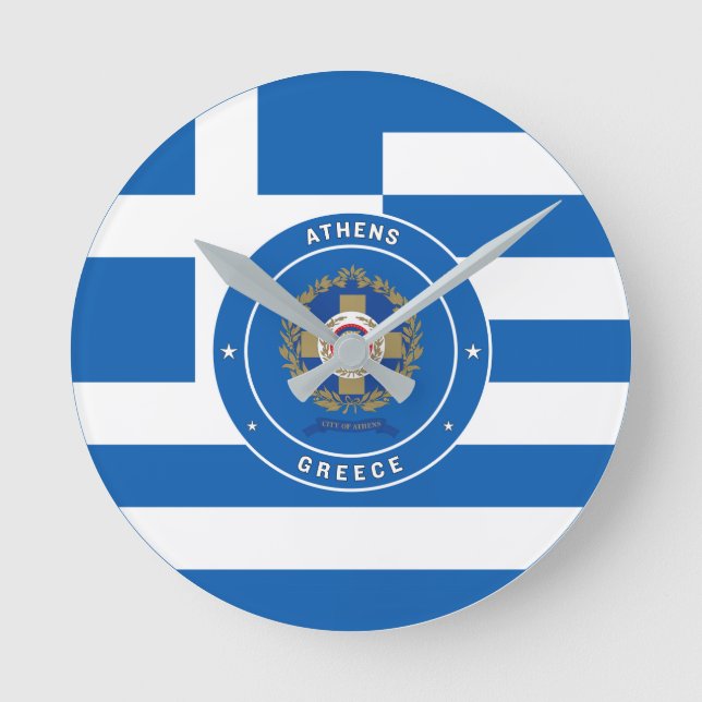 Aten, Greklands emblem och Flagga Rund Klocka (Framsida)