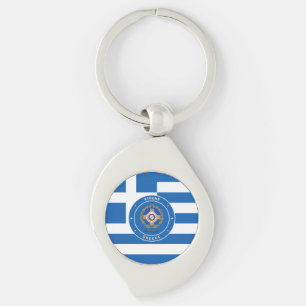 Aten, Greklands emblem och Flagga Swirl Silverfärgad Nyckelring