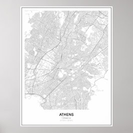 Aten, Greklands minimalistiska Karta Poster (Stil 