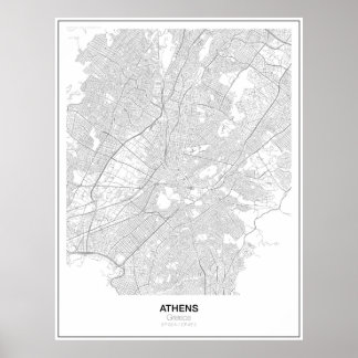 Aten, Greklands minimalistiska Karta Poster (Stil 