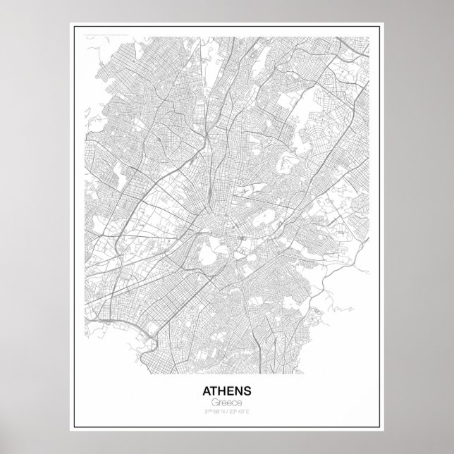Aten, Greklands minimalistiska Karta Poster (Stil  (Framsidan)