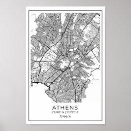 Aten Karta - Athnes Black and White Karta Poster
