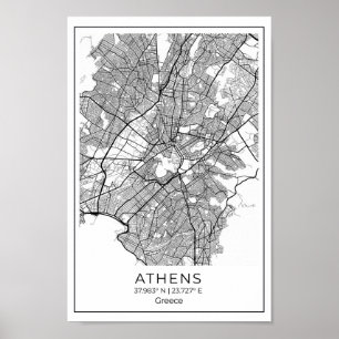 Aten Karta - Athnes Black and White Karta Poster