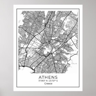 Aten Karta - Athnes Black & White Karta Poster