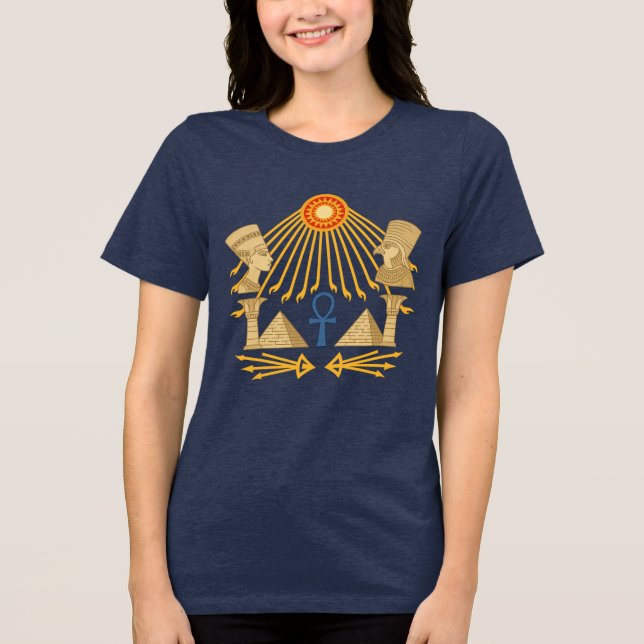 Aten Sun Disc – Ankh, Horus & Nefertiti T Shirt (Framsida)