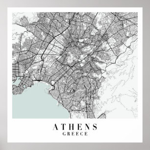 Atena Greece Blue Vatten Street Karta Poster
