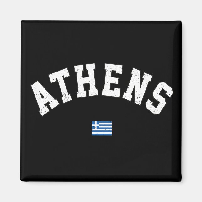 Atens atletiska tipografi med grekiska Flagga Magnet (Framsidan)