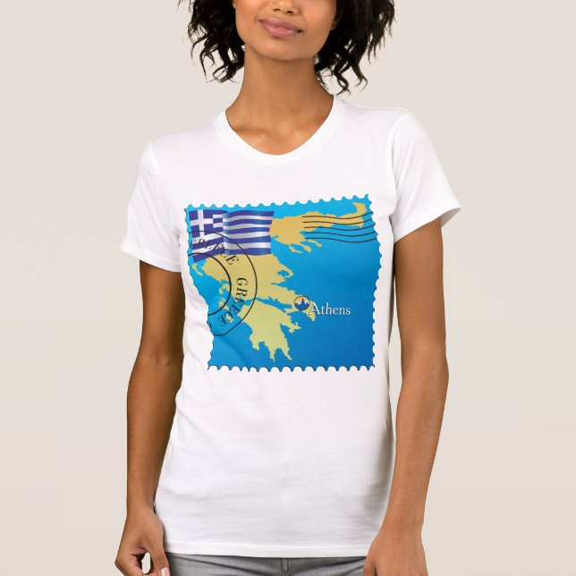 Atens grekiska resor Frimärke, grekiska Flagga och T Shirt (Framsida)