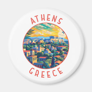 Atens grekiska retro Distress Circle Magnet