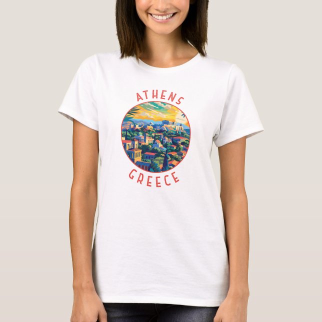 Atens grekiska retro Distress Circle T Shirt (Framsida)