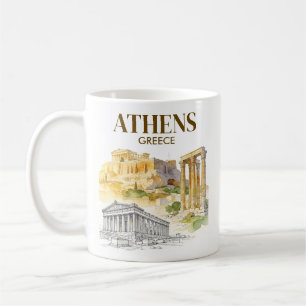 Atens Grekland Akropolis Akvarellskiss Anpassad Kaffemugg