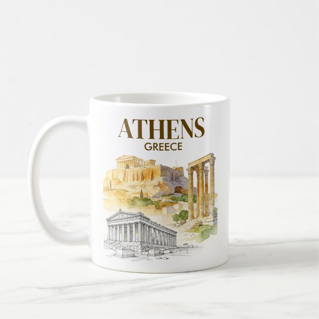 Atens Grekland Akropolis Akvarellskiss Anpassad Kaffemugg (Vänster)