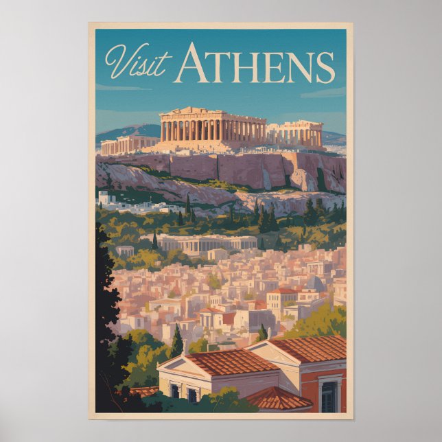 Atens Grekland Parthenon Resa Konst Vintage Poster (Framsidan)
