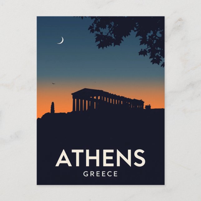 Atens Grekland Parthenon Silhuett Vykort (Framsida)