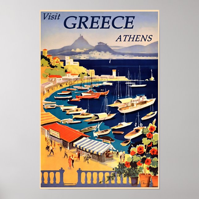 Atens, Grekland Vintage Resa Affisch (Framsidan)