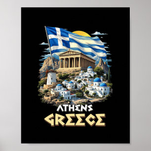 Atens Greklands Flagga Aten Souvenir Resa Semester Poster