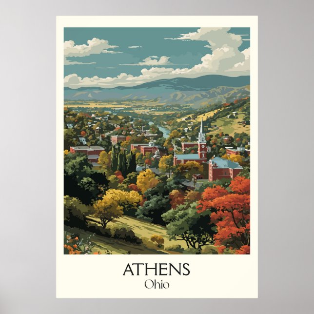 Atens Ohio College Town Scenne Valley Travel Art Poster (Framsidan)