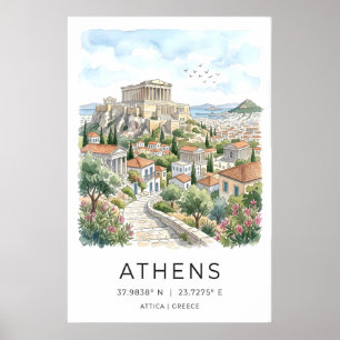 Atens stad konsttryck Parthenon och stenväg Poster
