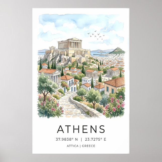 Atens stad konsttryck Parthenon och stenväg Poster (Framsidan)