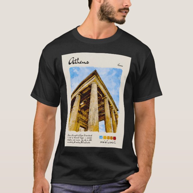 Atens Vintage - vattenfärgsresa T Shirt (Framsida)