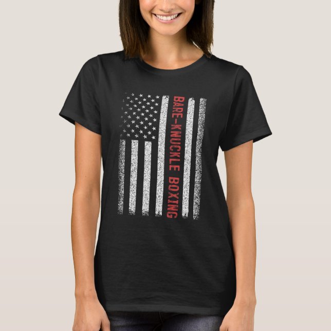 Åter-knuckle Boxning Amerikansk flagga 4:e juli Kv T Shirt (Framsida)