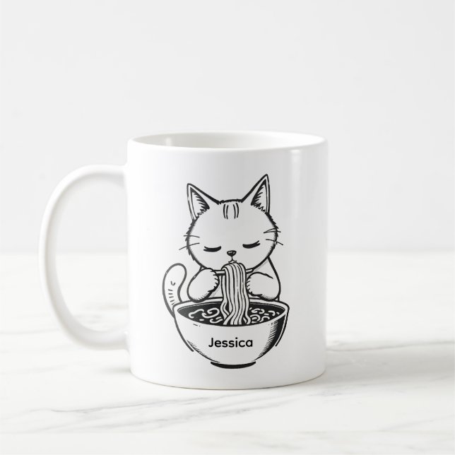 Äter Ramen Nudlar Kaffe Mugg - Anpassat Namn  (Vänster)