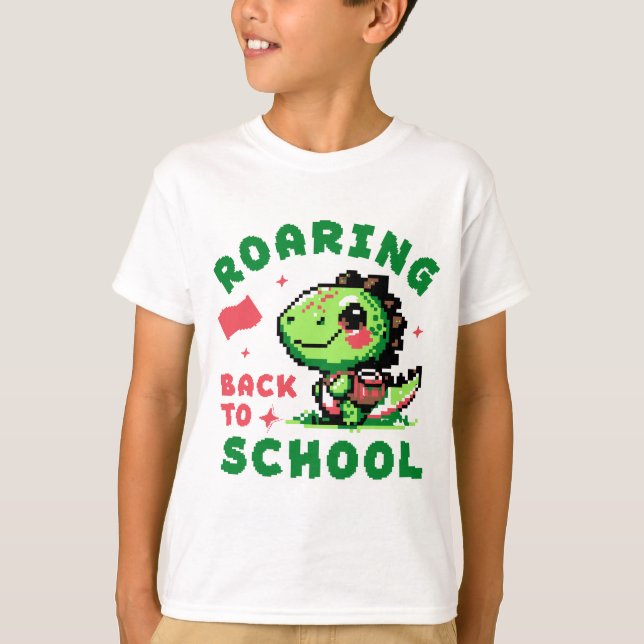 Åter till skolan-dinosauriedesign med vrål t shirt (Framsida)