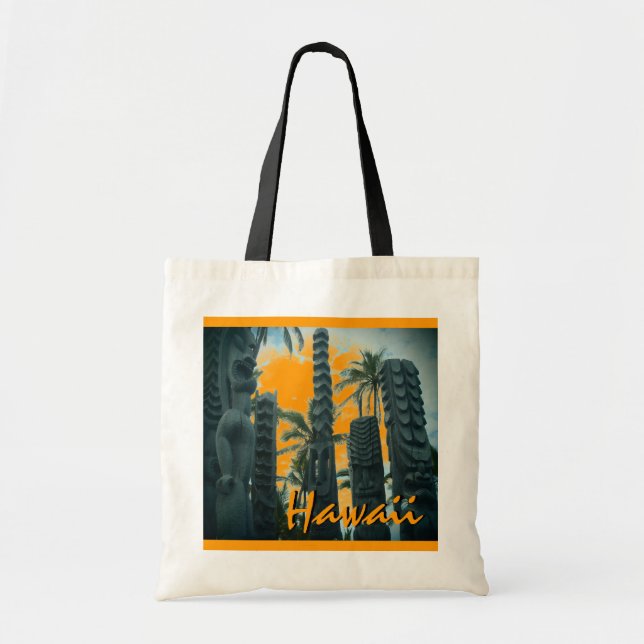 Återanvändbar orange för Hawaii tiki-statyer Tygkasse (Framsidan)