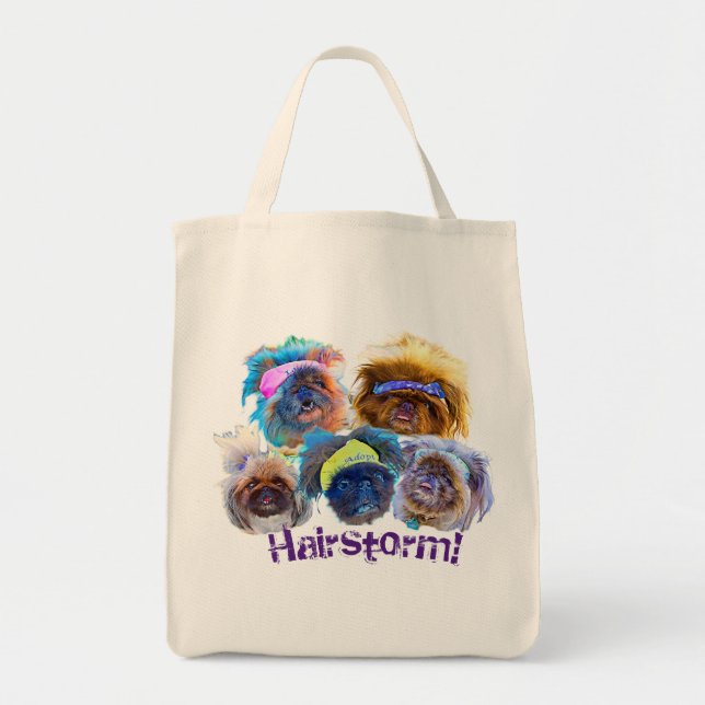 Återanvändbar Pekingese Tote Bag med Hairstorm! Tygkasse (Framsidan)