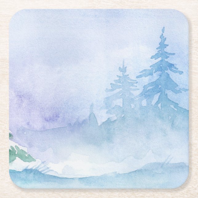 Återanvändbar Watercolor Winter Gräs Träd Underlägg Papper Kvadrat (Framsidan)