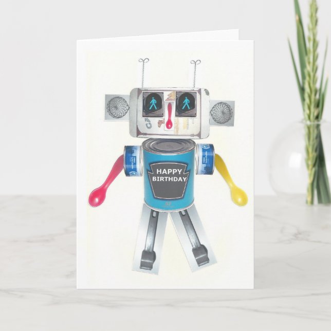 Återanvänt robotfödelsedagkort kort (Framsida)