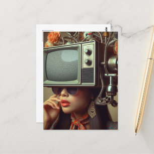 Återblev Kvinnas Med en TV på Huvudet Steampunk Vykort