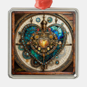 Återfärgad Glas Hjärtat Steampunk Serie Julgransprydnad Metall