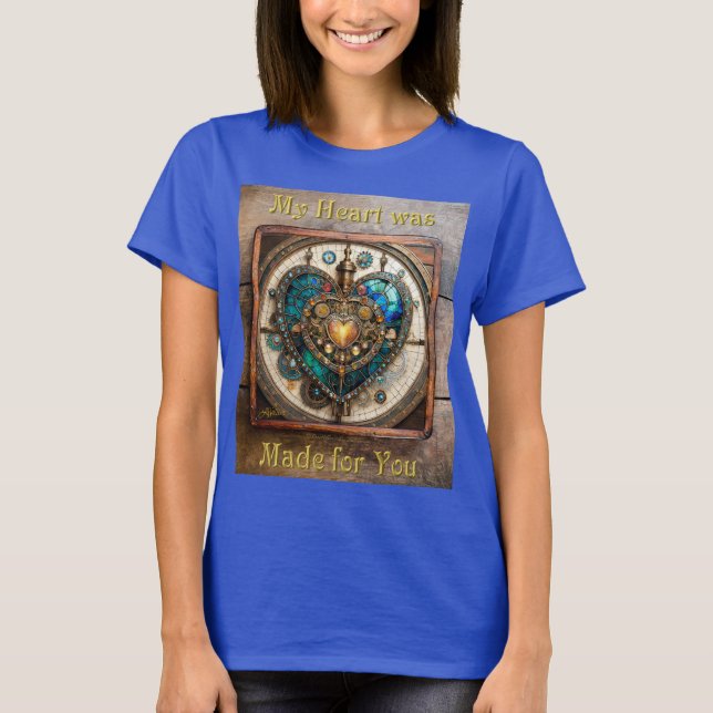 Återfärgad Glas Hjärtat Steampunk Serie T Shirt (Framsida)