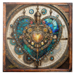 Återfärgat Glas hjärta Steampunk Serie Kakelplatta
