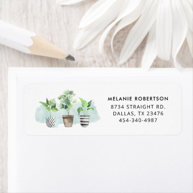 Återgång till vattenfärgade kransplantor med botan returadress etikett (Insitu)