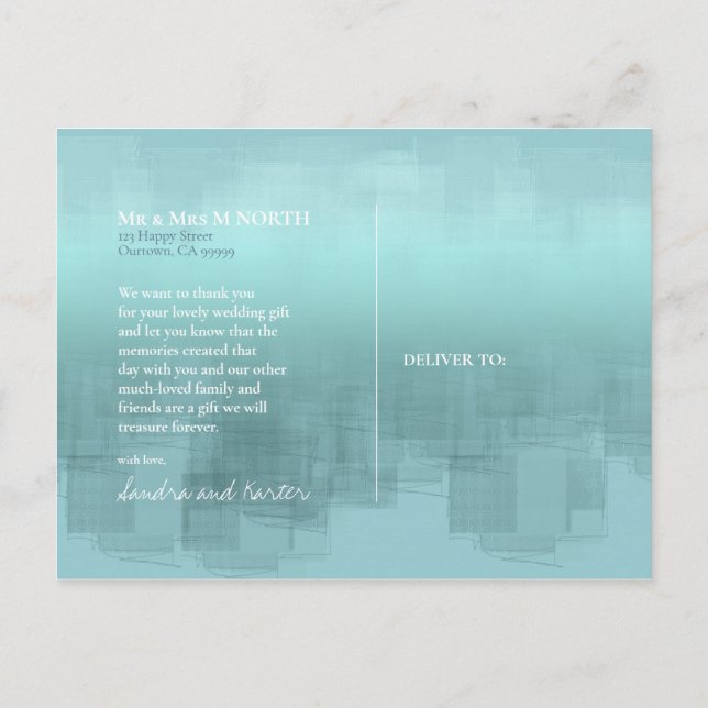 Återgivning av vattenfärg - tack för ditt Teal ID7 Vykort (Baksida)