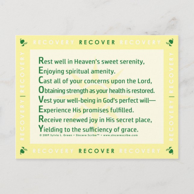 Återhämtning (Akrostiskon) Vykort (Framsida)