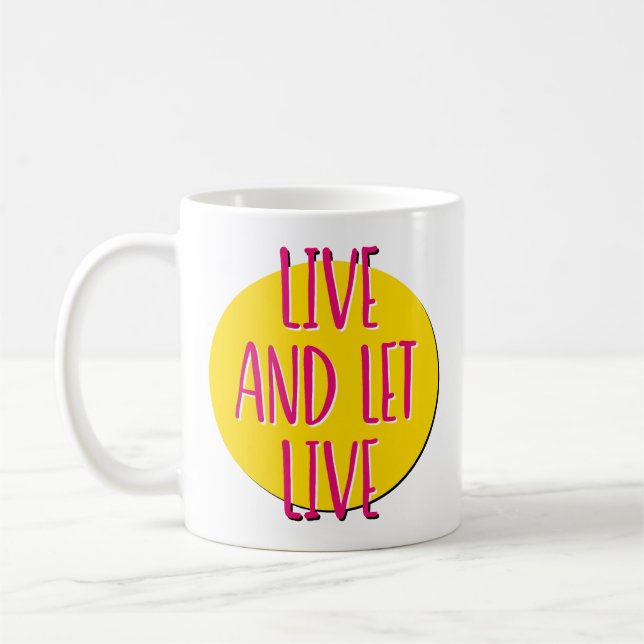 Återhämtningsmugg med slogan om att leva och låta  kaffemugg (Vänster)