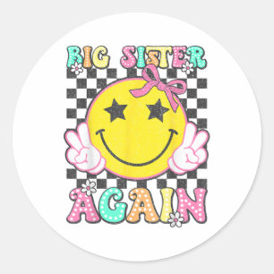 Återigen Retro Big Sister Girls Småbarn Runt Klistermärke