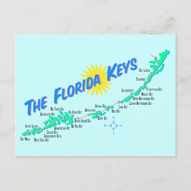 Återillustration av Florida Nycklar Karta Vykort (Framsida)