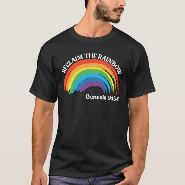 Återkalla regnbågsgenes 9:13-17 regnbåge t shirt (Framsida)