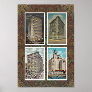 ÅTERKALLAD ART: 1920S USA ARKITEKURE 4 POSTCARDS POSTER