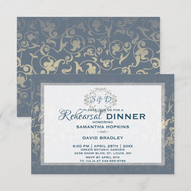 Återkallningskort för luxury Royal Damask Dinner C Inbjudningar (Fram/baksida)